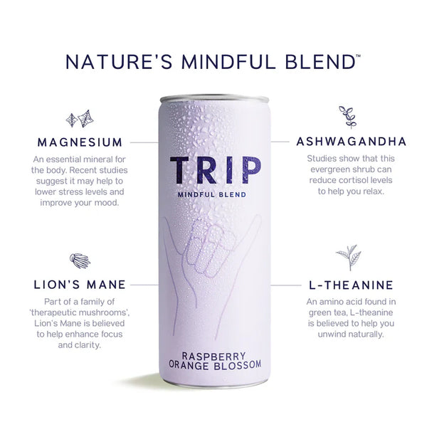 TRIP Mindful Blend Raspberry Orange Blossom Sparkling Botanical Functional