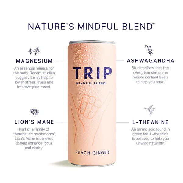 TRIP Mindful Blend Peach Ginger Sparkling Botanical Functional